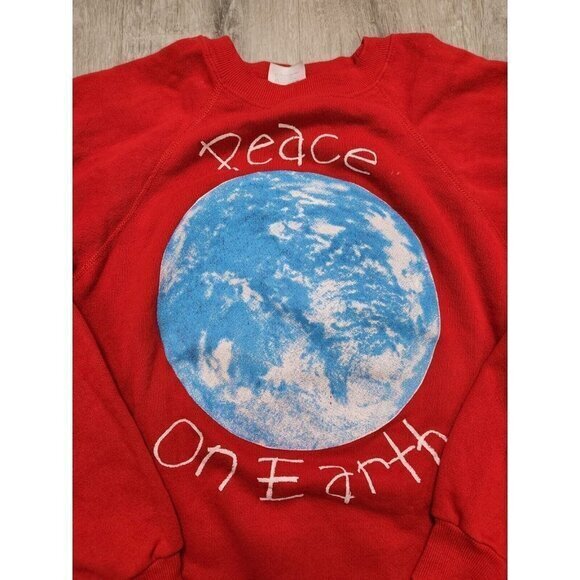 Vintage 1980s Peace on Earth Sweatshirt Nature Free Spirit Red Mens Medium - Picture 4 of 7